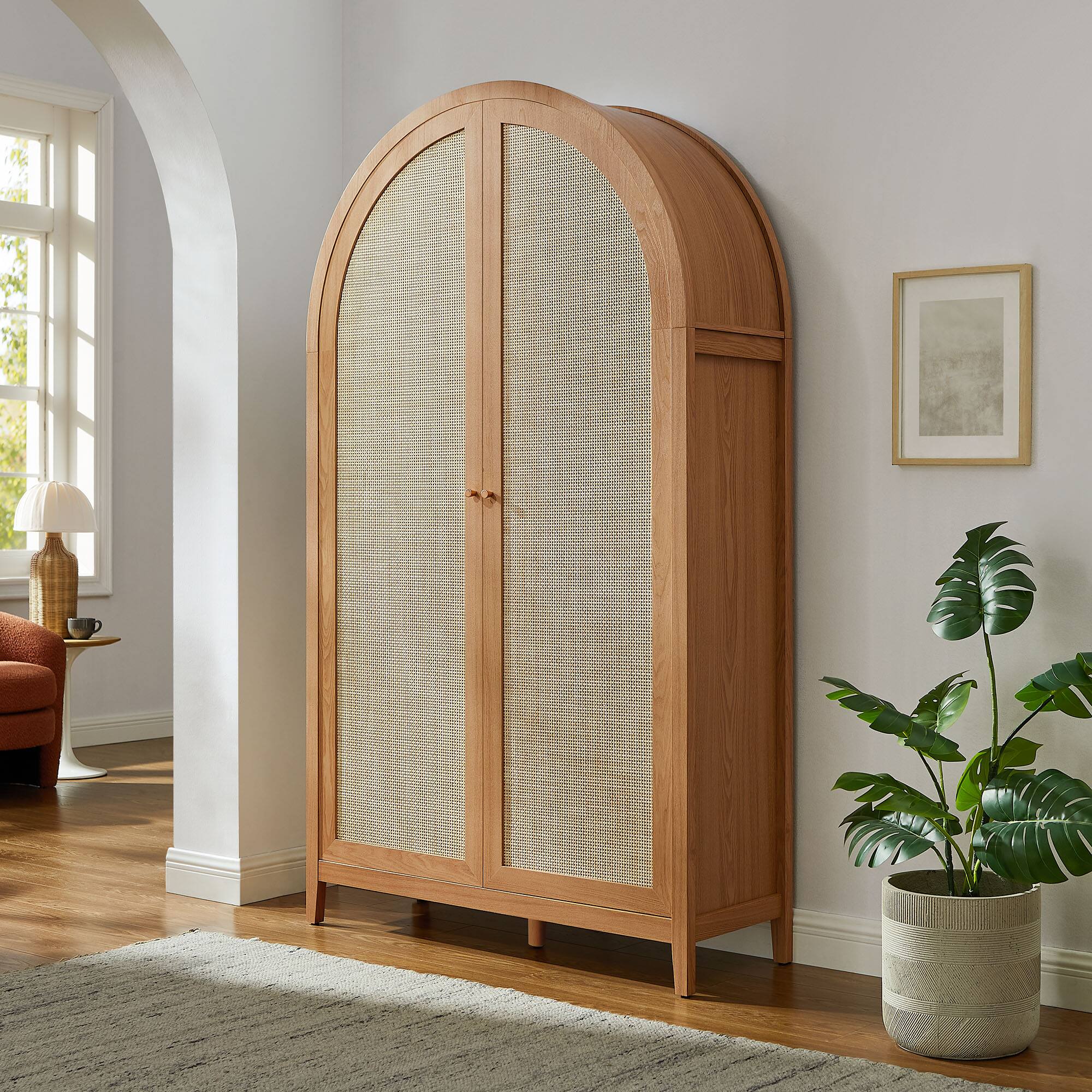 Calista 79" Tall Wide Rattan Arched Storage Cabinet by Modway - Natural
