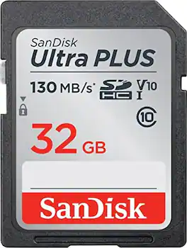 SANDISK - Ultra PLUS 32GB SD Memory Card: 130Mbps Data Transfer, Black