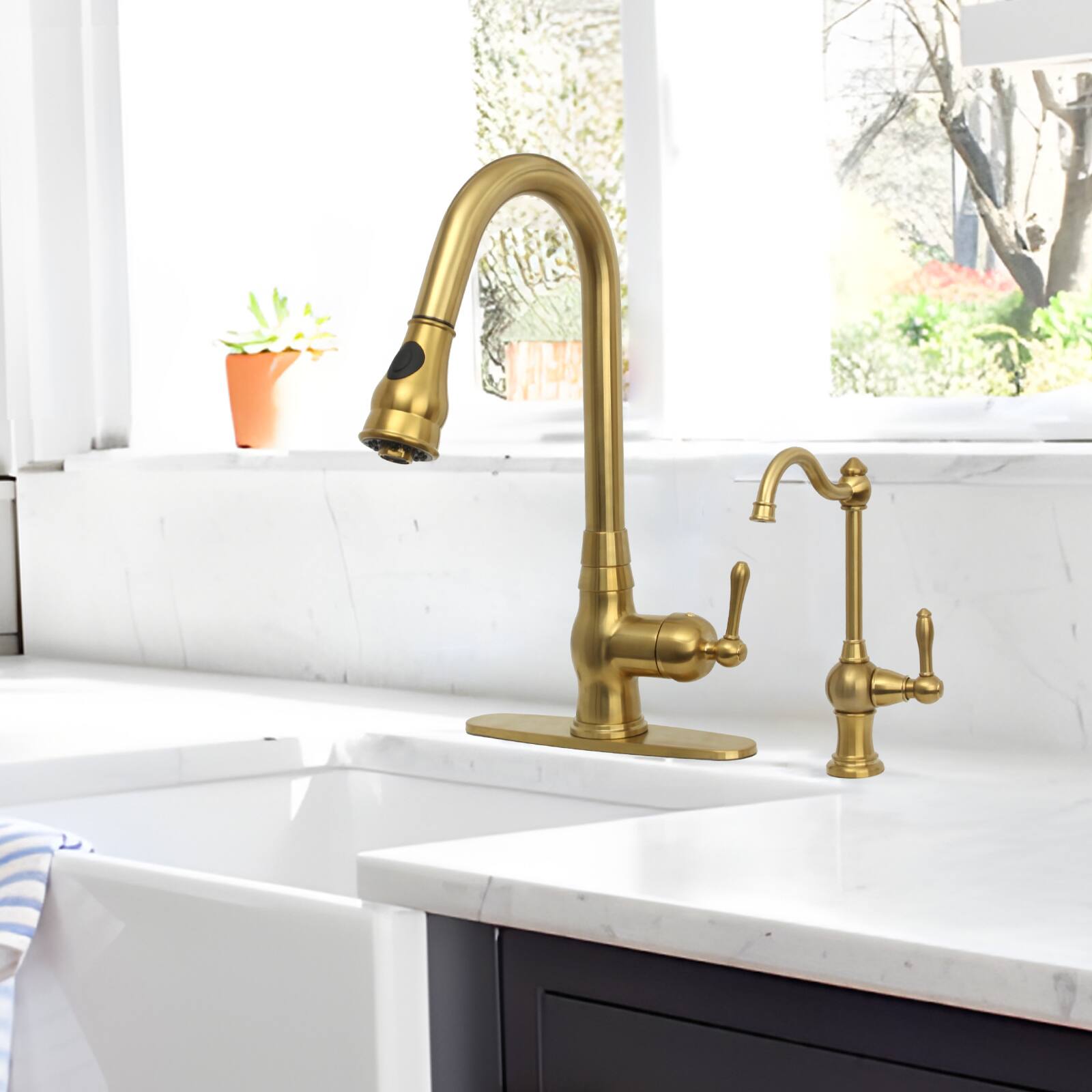 Alt View 6. Akicon - Akicon One-Handle Solid Brass Kitchen Drinking Water Filter Faucet in Brushed Gold - Brushed Gold.
