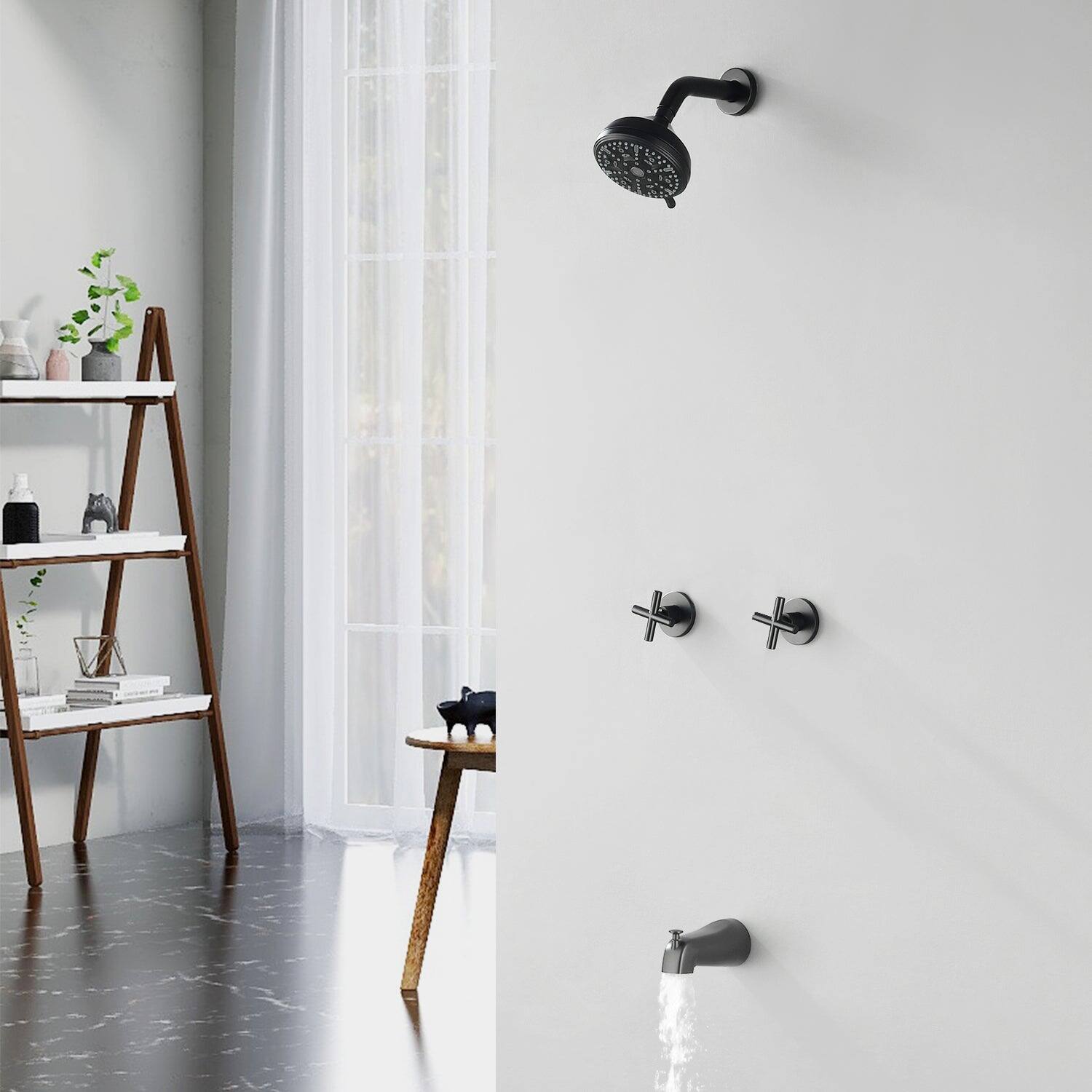 Alt View 4. Boyel Living - Matte Black Shower Set with Dual Handles and 10 Function ABS Overhead Shower - Matte Black.