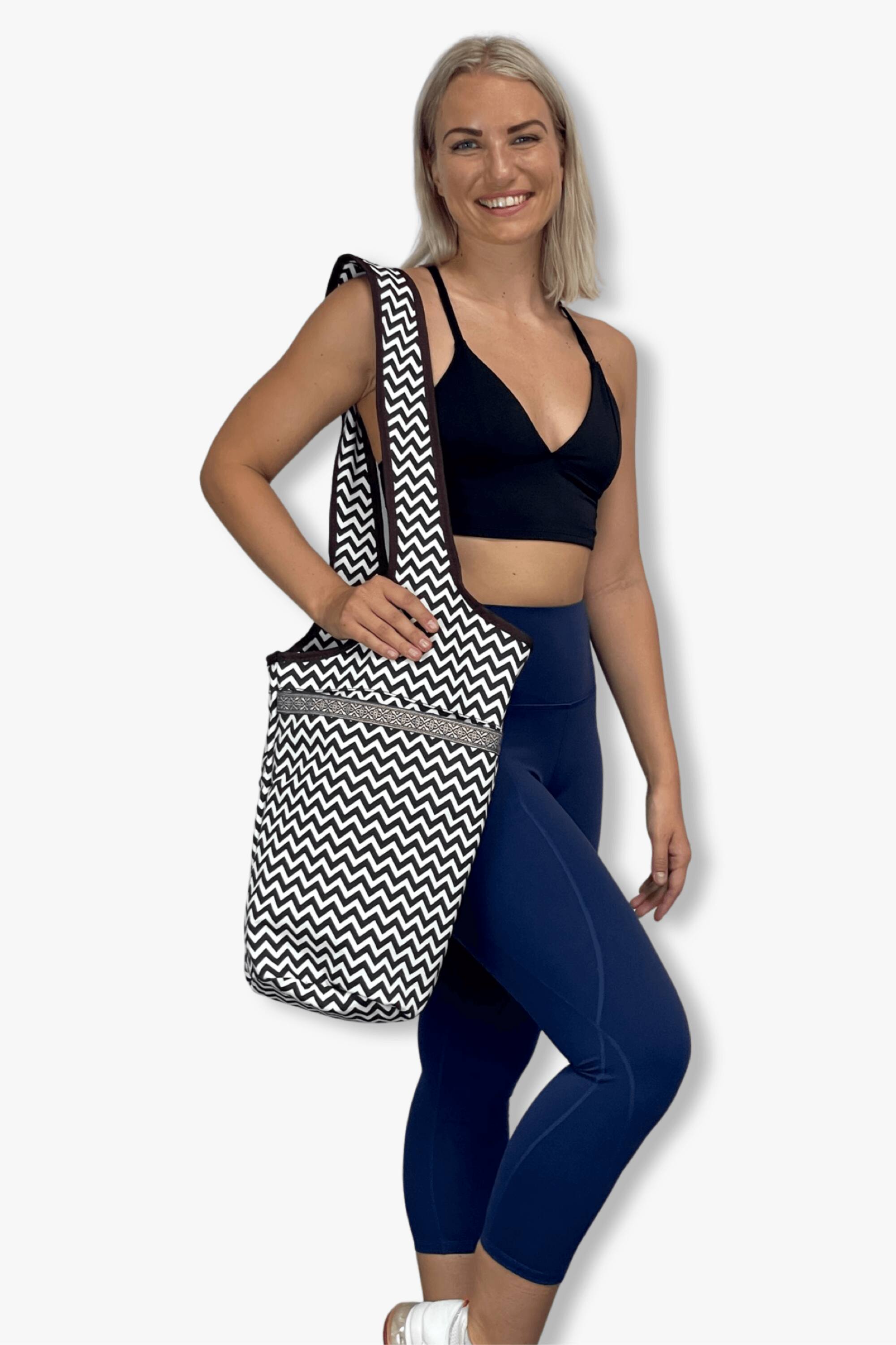 Alt View 10. JupiterGear - Yoga Mat Carrying Tote Bag with Large Size Pockets | Multipurpose and Fit Most Size Mats - B&W ZigZag.