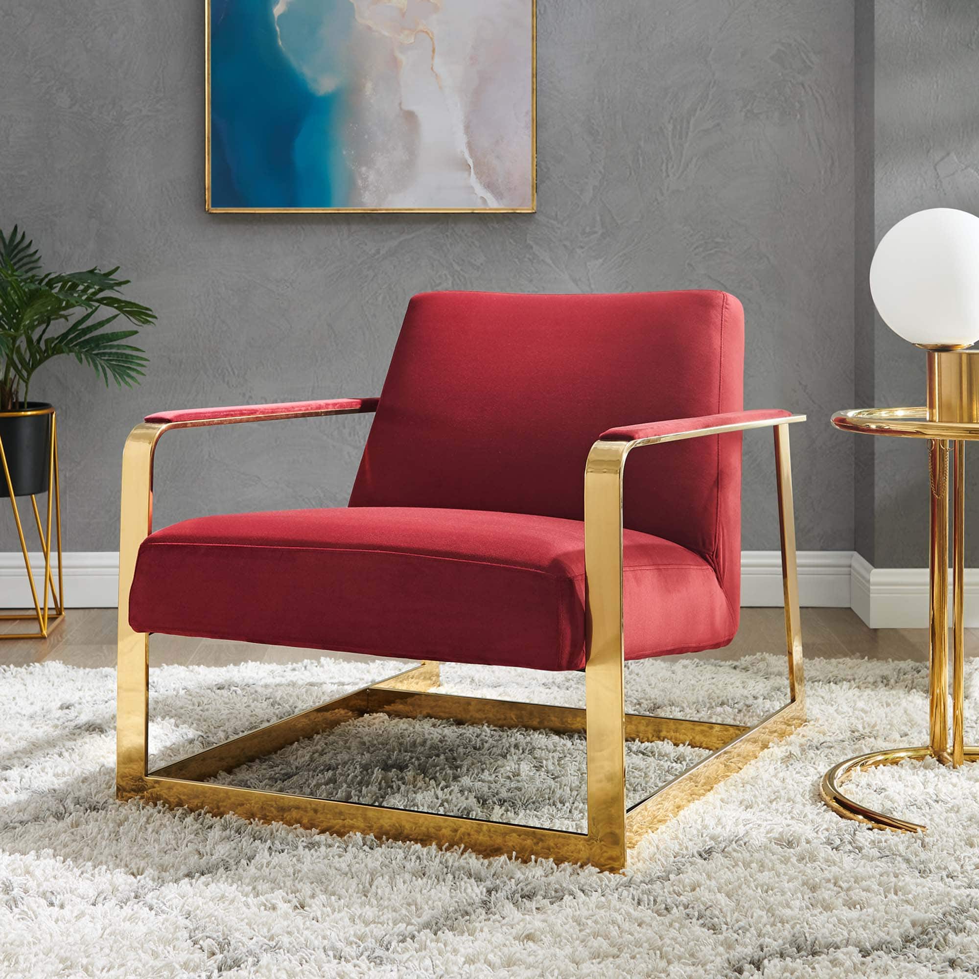 Seg Performance Velvet Accent Chair by Modway - Gold Maroon