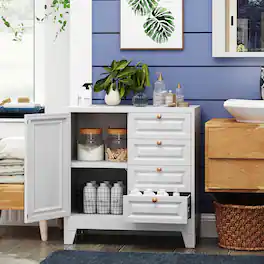 Boyel Living - 33-Inch Metal Bathroom Storage Cabinet with Doors and Shelves - White