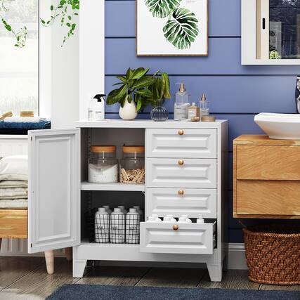 Front. Boyel Living - 33-Inch Metal Bathroom Storage Cabinet with Doors and Shelves - White.