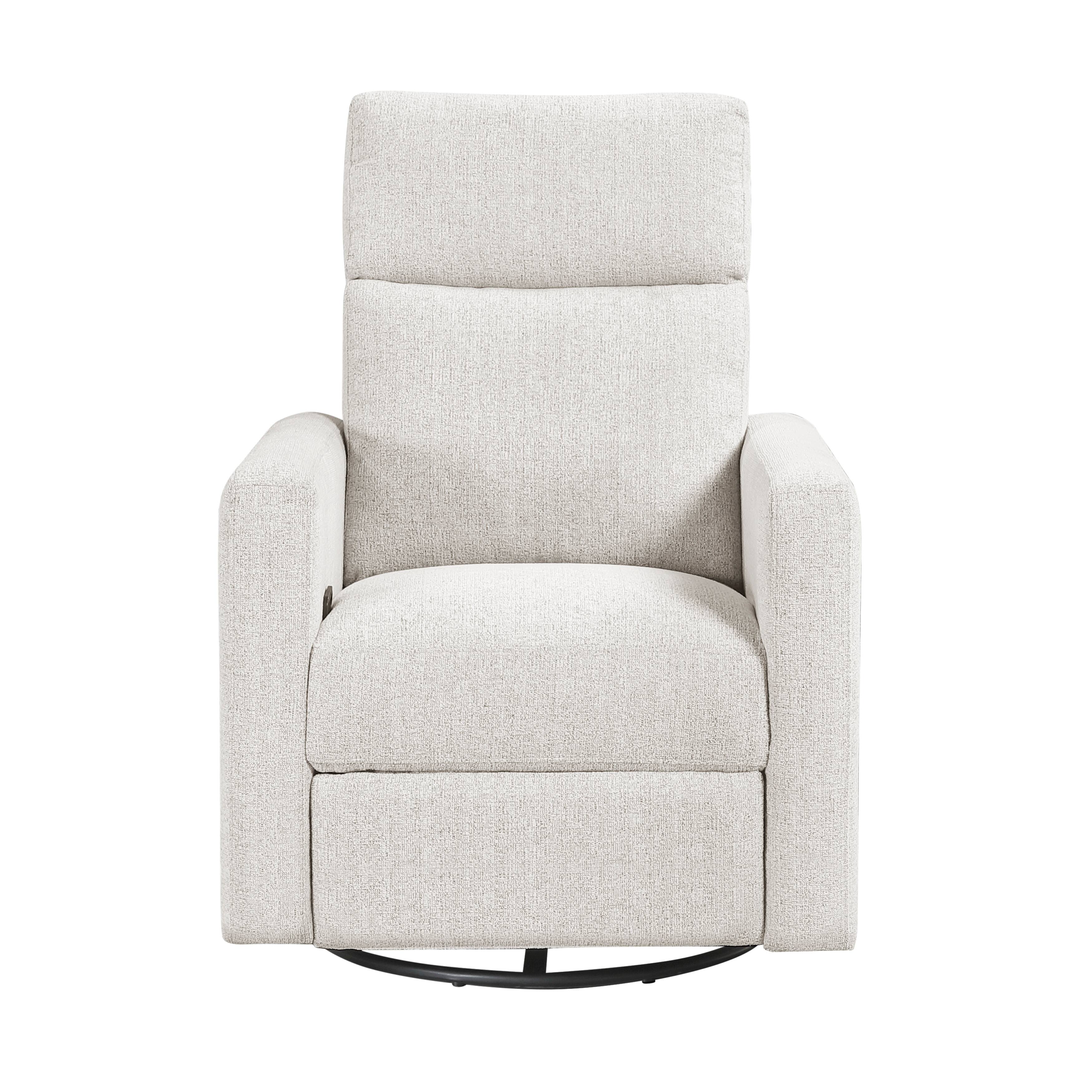 Left. TinyHomie - Contemporary Swivel Recliner Chair Comfort Gliding Motion Living Room Furniture 1pc Luxurious Chenille Fabric Upholstery - Off White.