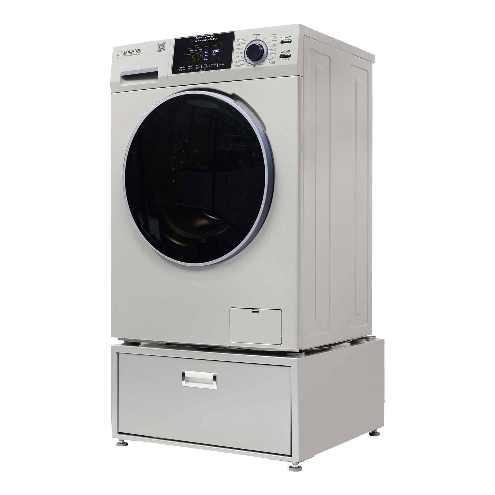 Left. Equator - Equator 1.62 cu ft. All-in-One Combo Washer Electric Dryer VENTED DRY 30% FASTER | RV Ready 110V - EZ 4800 + Pedestal - Silver.