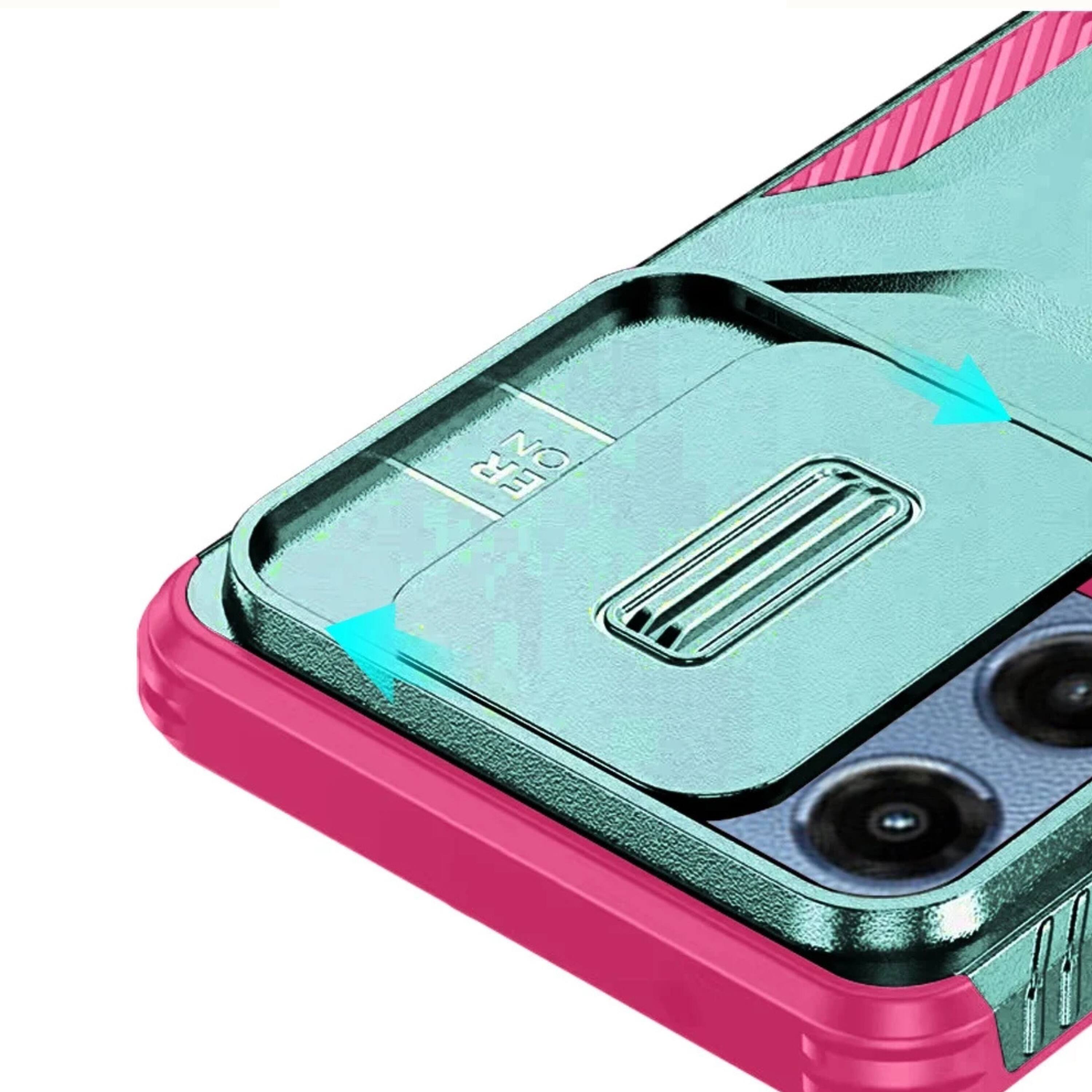 Angle. Kitcheniva - Side Grip Rugged Case For Moto G 2025 2026 G Play 2026 With Sliding Camera Cover Teal Pink - Teal Pink.