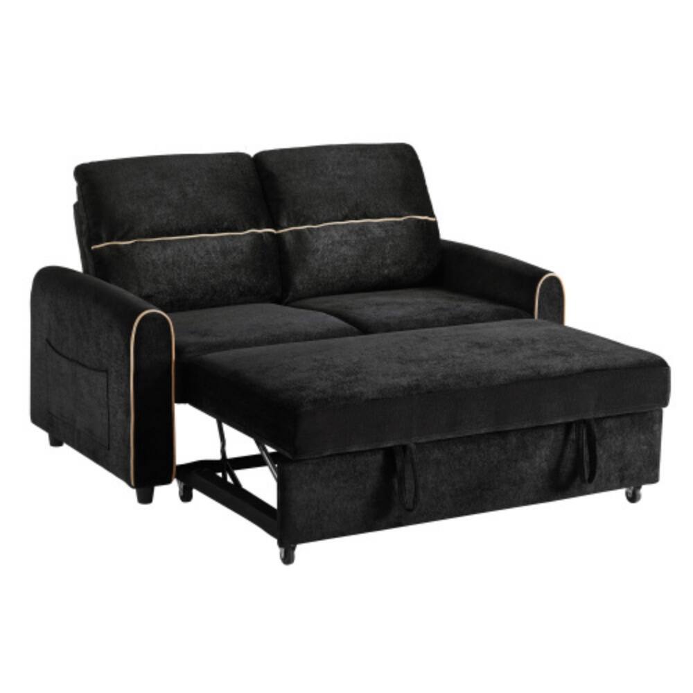 Alt View 7. LUCKY ONE - 58" Chenille Pull-Out Sleeper Loveseat Sofa Bed w/ Adjustable Backrest 4 Pockets USB - Black.