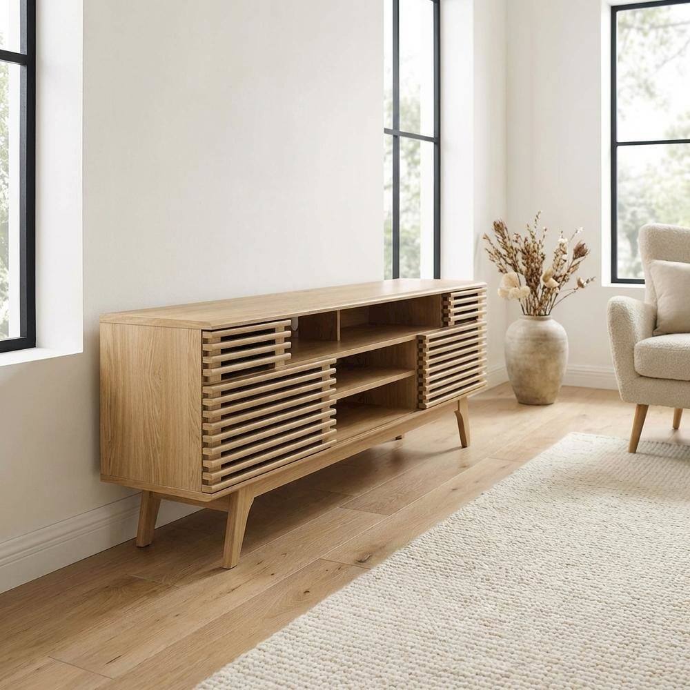 Left. FurniFact - Wooden Brown TV Stand with Spacious Storage and Modern Design - Brown.