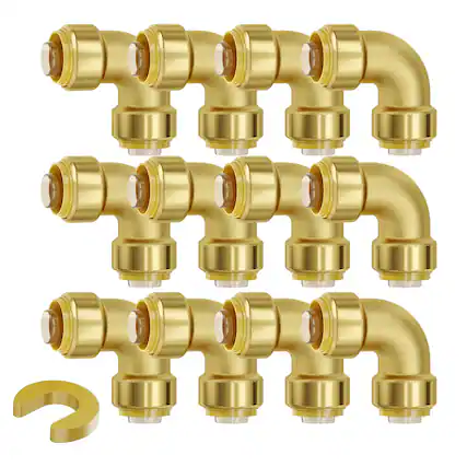 Front. VEVOR - Pipe Fittings, 1/2" 12PCS Brass Pipe Fittings, Elbow Push-Fit Pipe Connector Brass Air Fittings - Brass color.