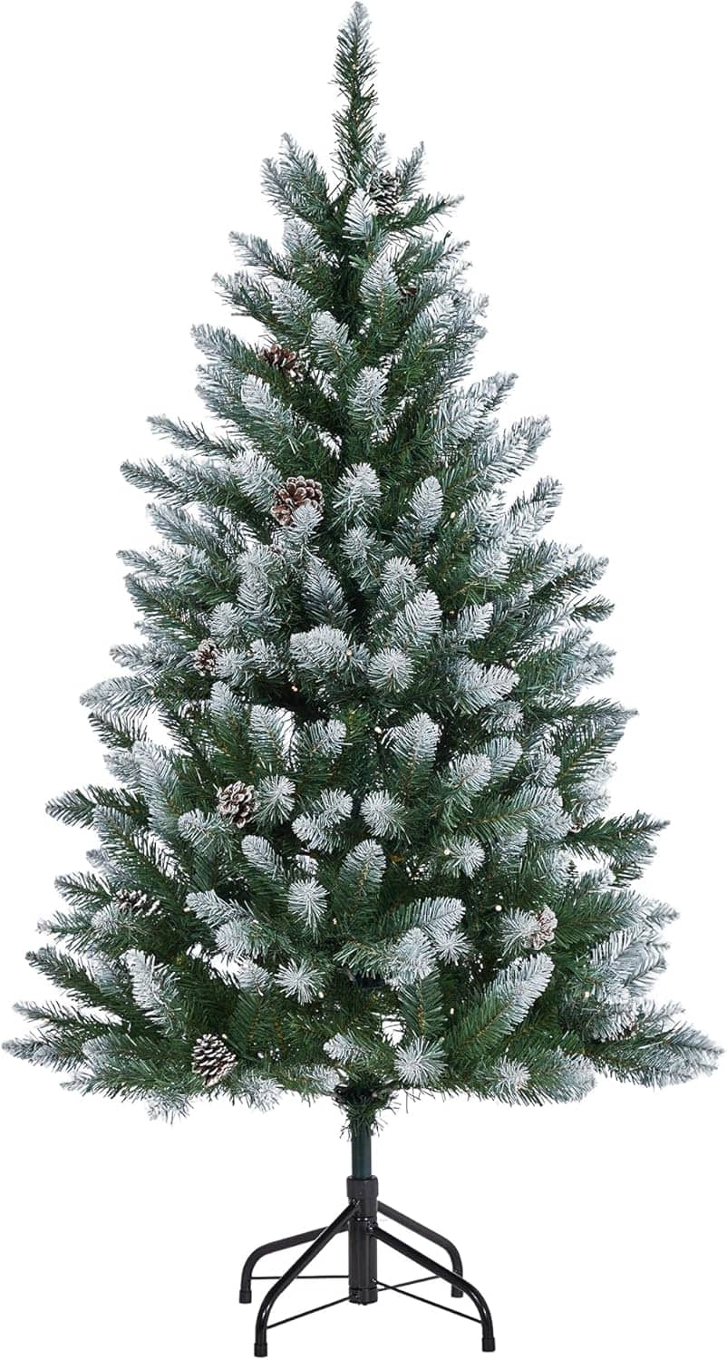 Qeetex - 6Ft Christmas Tree with 500 Branch Tips, Prelit with 200 Lights, Easy Assembly Metal Stand for Home, Office - Green