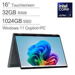 HP - OmniBook X Flip 2-in-1 - Copilot+ PC - 16" FHD+ Touch-Screen Laptop - Intel Core Ultra7 258V '24 - 32GB Memory - 1TB SSD - Eclipse Gray
