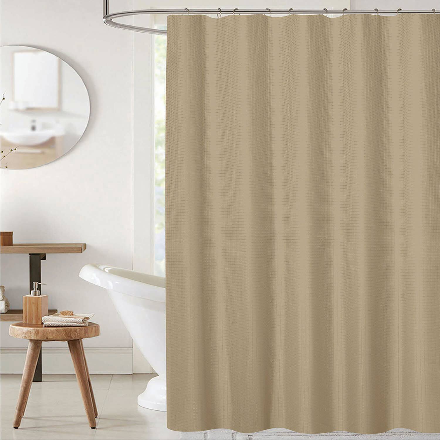 Left. RT Designers Collection - RT Designer Collection Bliss Waffle Shower Curtain 70" x 72" Taupe - Taupe.