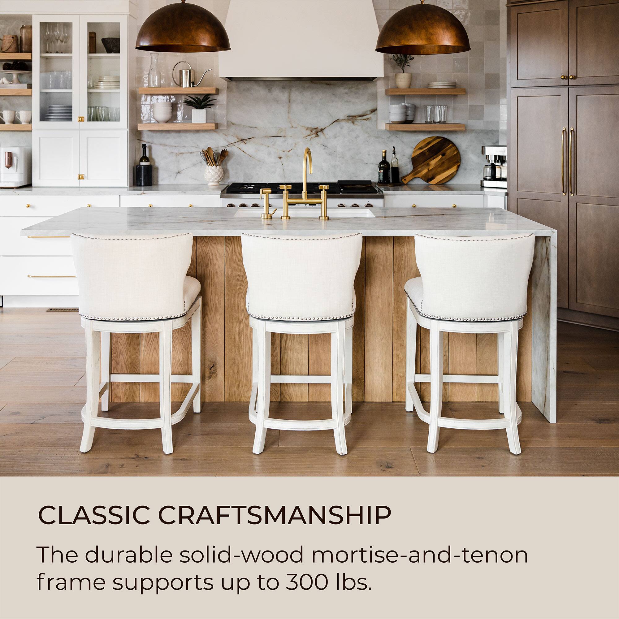 CLASSIC CRAFTSMANSHIP

The durable solid-wood mortise-and-tenon frame supports up to 300 lbs.