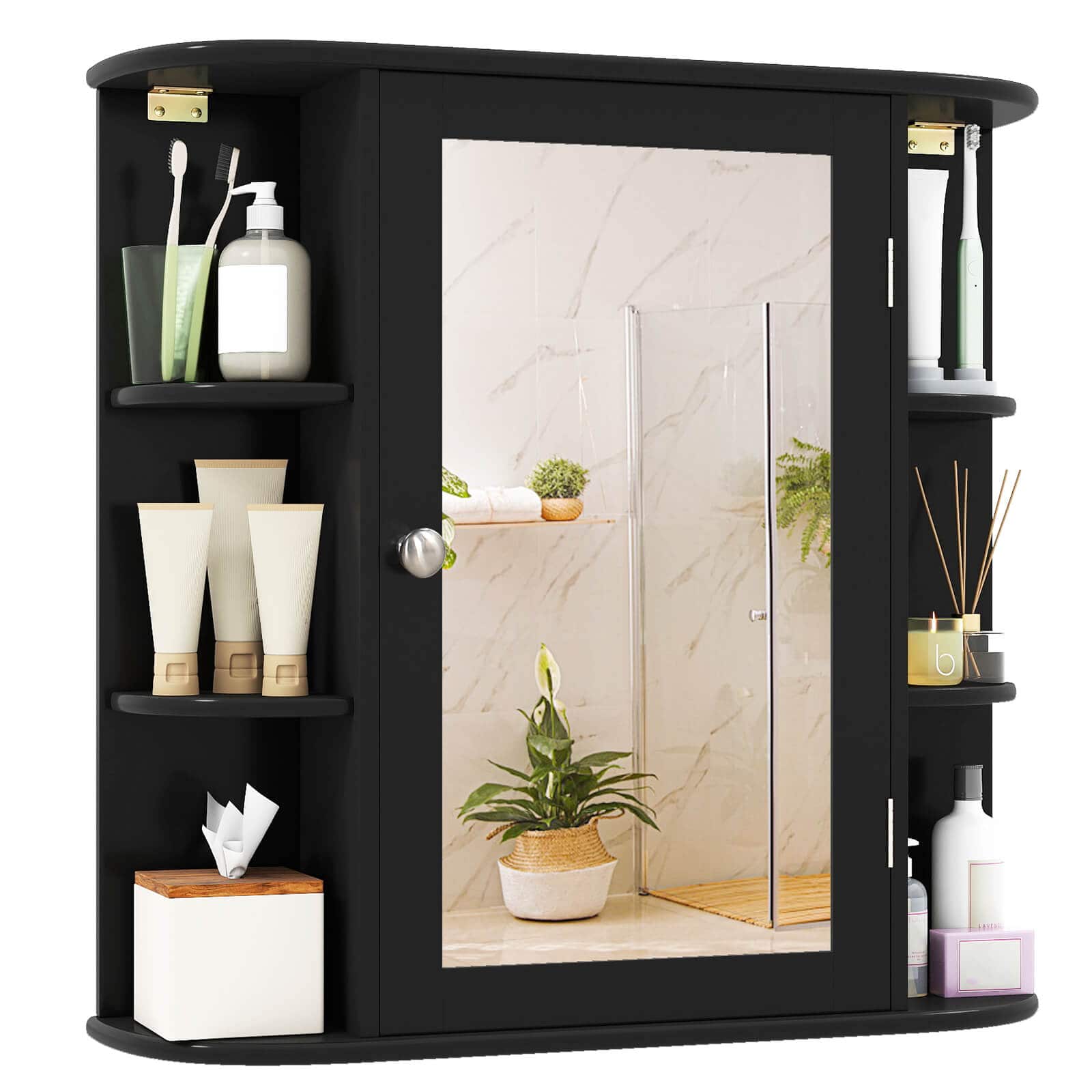 Front. Costway - Costway Multipurpose Mount Wall Surface Bathroom Storage Cabinet Mirror Black - Black.