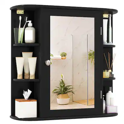 Front. Costway - Costway Multipurpose Mount Wall Surface Bathroom Storage Cabinet Mirror Black - Black.