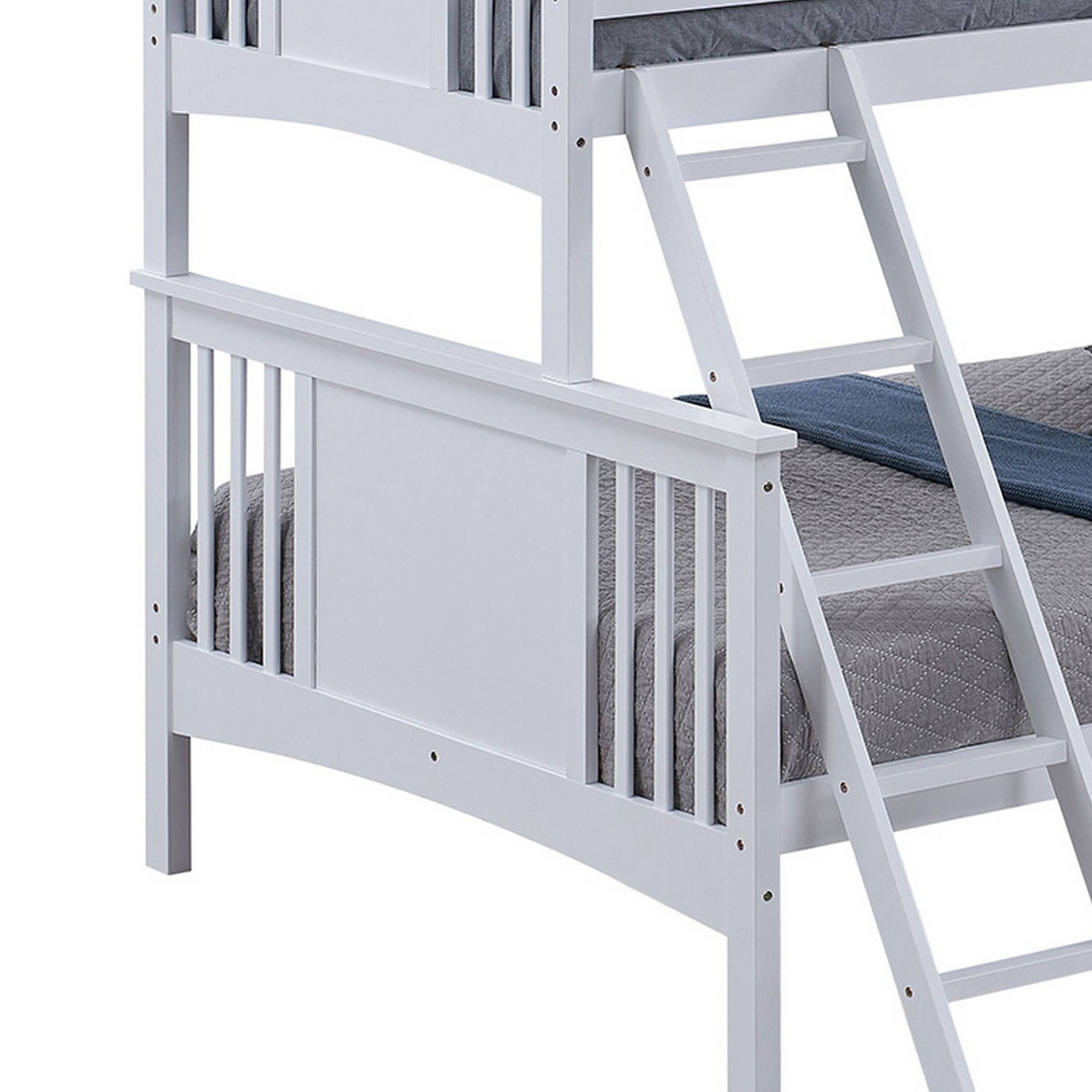 Alt View 1. Manhattan Lane - Ricky Twin Over Full Bunk Bed, Angled Ladder, Classic White Solid Hardwood - White.