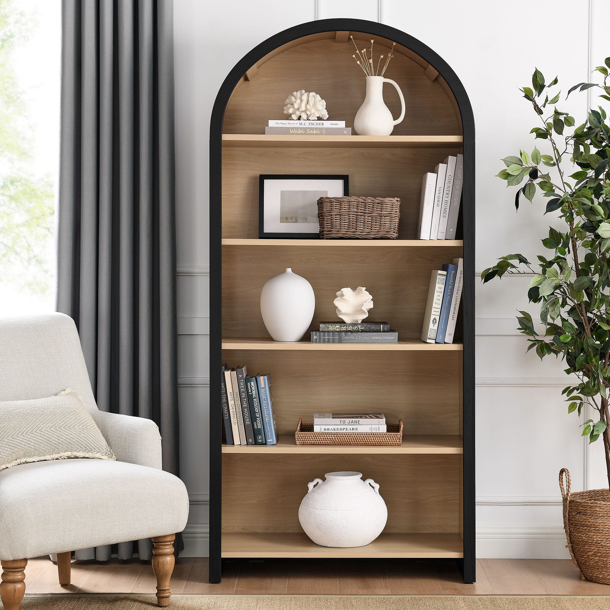 Evie Arched Wide Bookcase Display Cabinet by Modway - Black