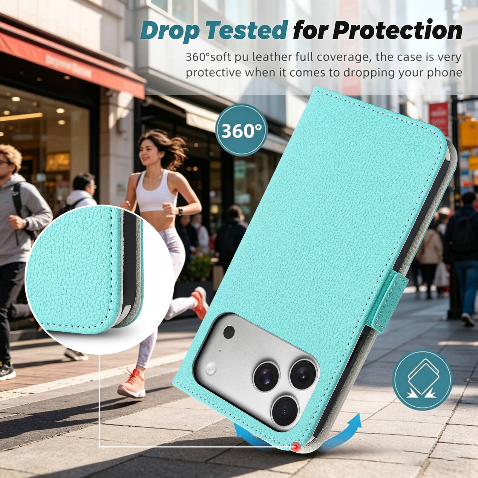 Drop Tested for Protection  
360° soft pu leather full coverage, the case is very protective when it comes to dropping your phone