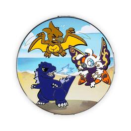 SalesOne LLC - Godzilla, Mothra, and Rodan Chibi Round Enamel Pin - Multi-Colored