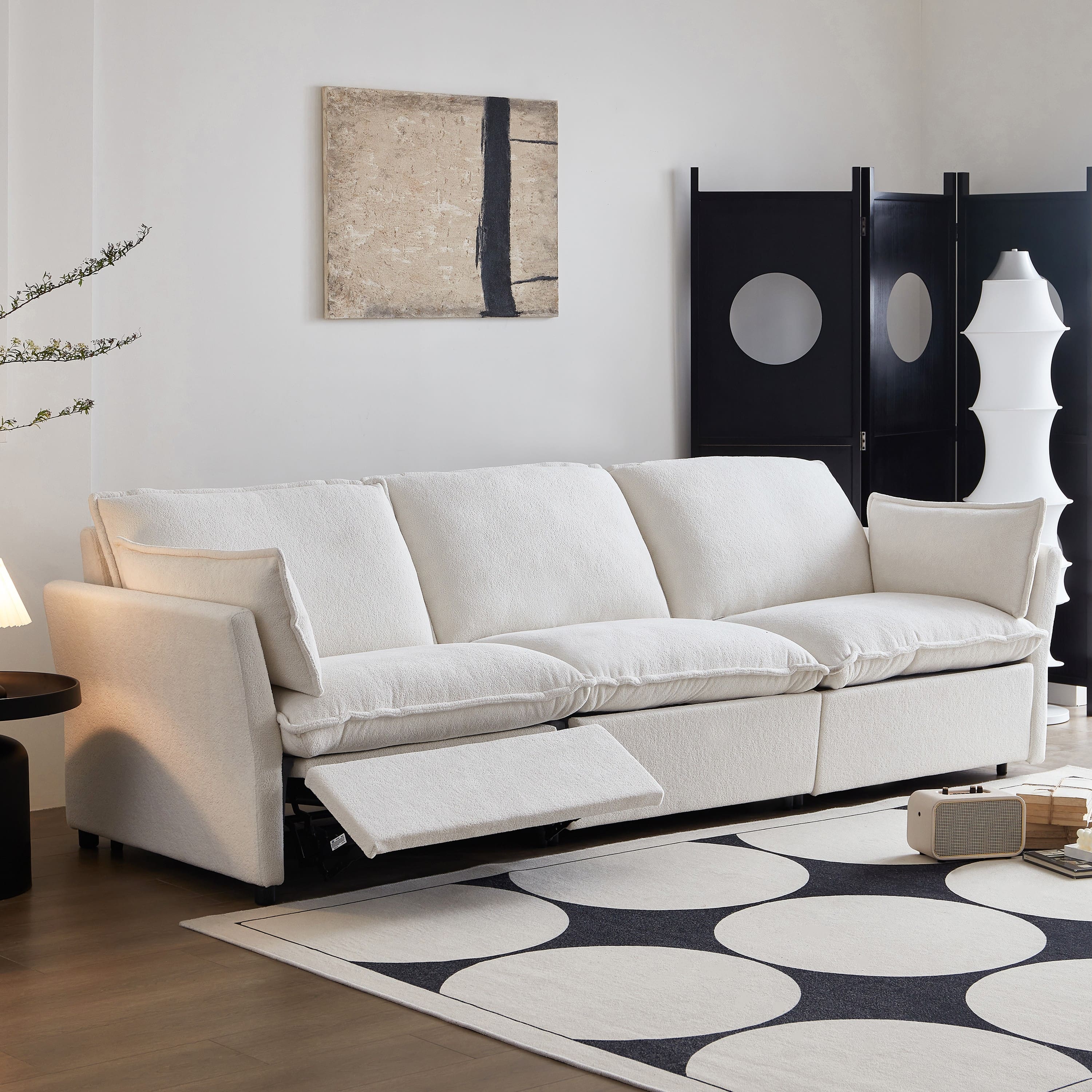 MSOOB - Modern 3 Seat Chenille Power Reclining Sofa Couch with USB Ports, Three Motor with Independent Control for Each Seat - White