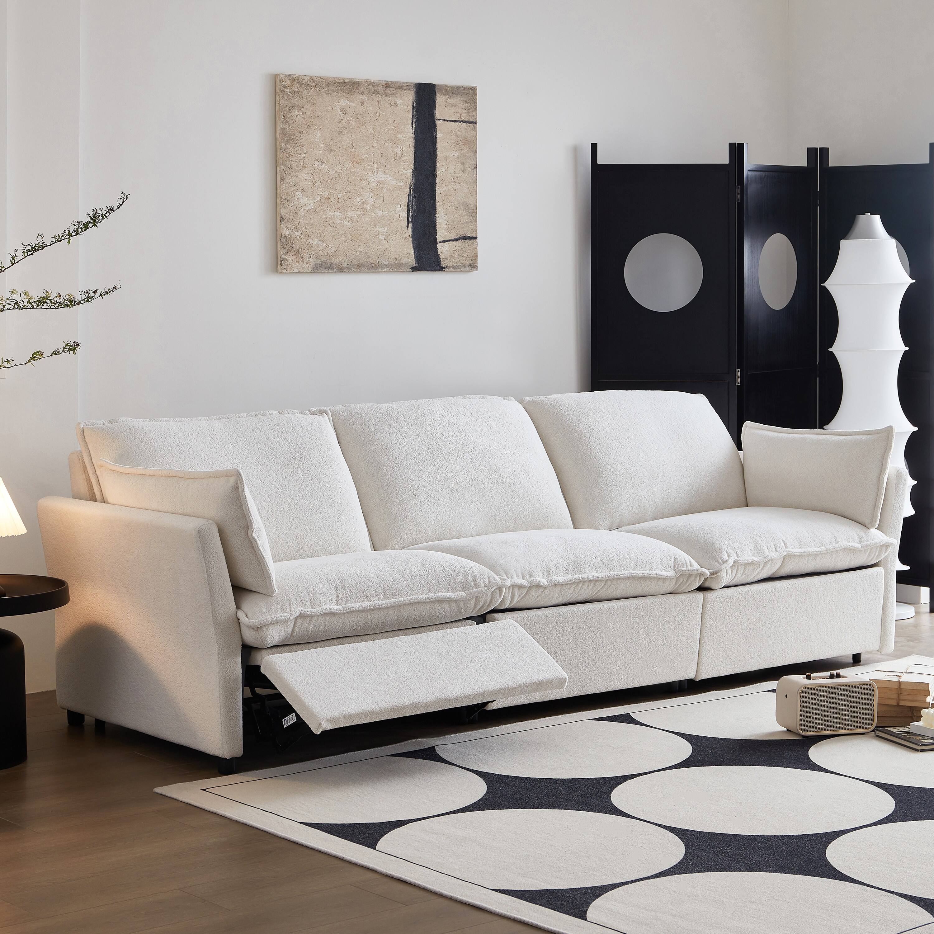 MSOOB - Modern 3 Seat Chenille Power Reclining Sofa Couch with USB Ports, Three Motor with Independent Control for Each Seat - White