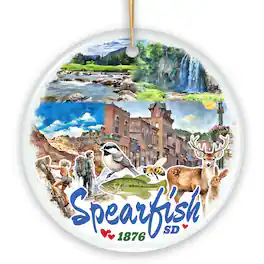 OrnamentallyYou - Charming Spearfish South Dakota Ornament, Black Hills Mountain Town Christmas Gift (Circle) - Multi-colored
