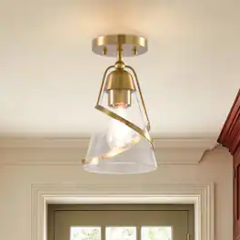 Parrot Uncle - 7” Modern Glass Shade Semi-Flush Mount Ceiling Light - Gold