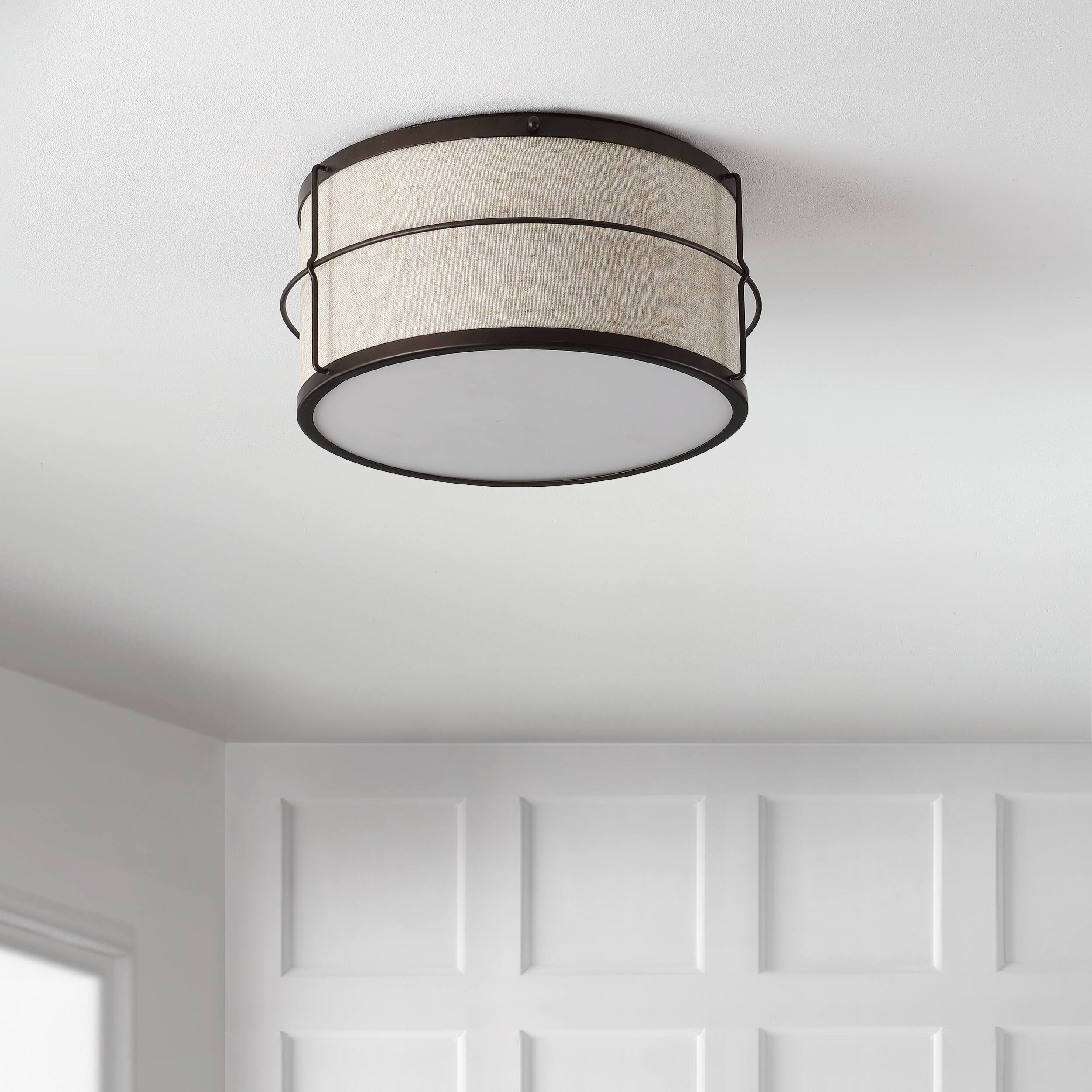 Alt View 5. Jonathan Y - Evan 14" 2-Light Rustic Farmhouse Iron LED Flush Mount, Oil Rubbed Bronze - Light Brown/Oil Rubbed Bronze.
