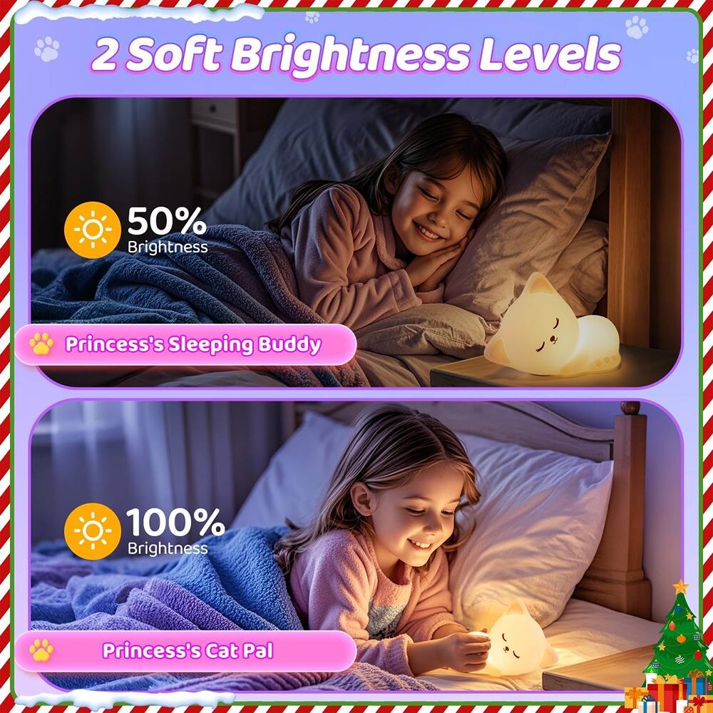 2 Soft Brightness Levels

50% Brightness  
Princess's Sleeping Buddy

100% Brightness  
Princess's Cat Pal