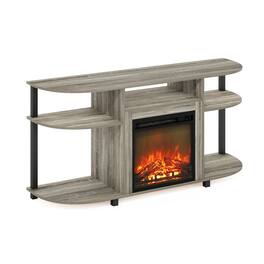 Furinno - Jensen Open Storage Curved Entertainment Center Stand with Fireplace for TV up to 55 Inch - French Oak Grey