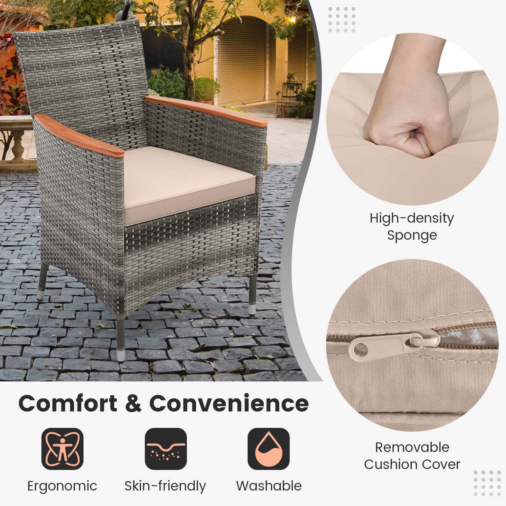 Comfort & Convenience: High-density Sponge, Ergonomic, Skin-friendly, Washable, Removable Cushion Cover.