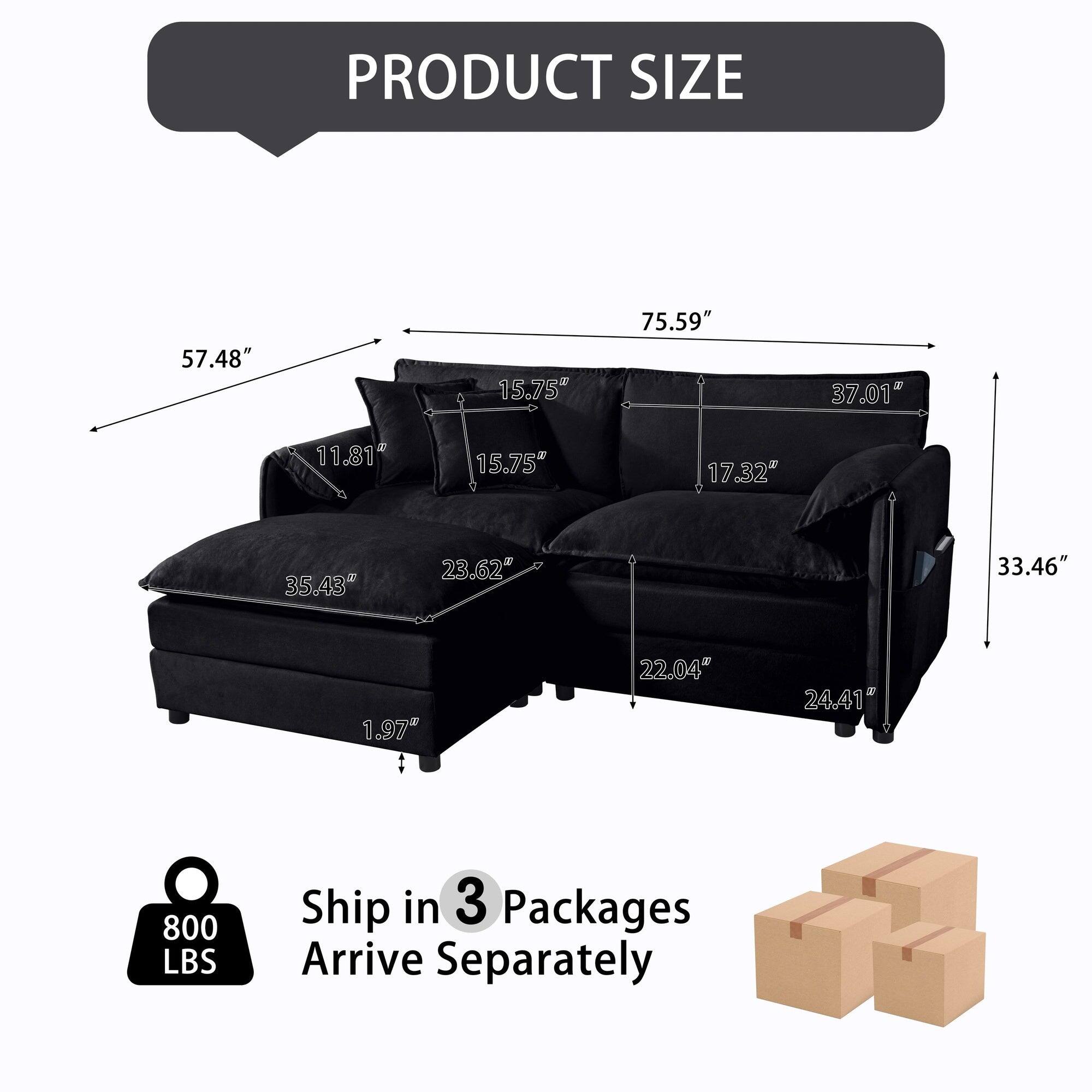 PRODUCT SIZE  
57.48" x 15.75" x 75.59"  
37.01" x 11.81" x 15.75"  
17.32" x 35.43" x 23.62"  
1.97" x 22.04" x 24.41"  
33.46"  

800 LBS  

Ship in 3 Packages  
Arrive Separately