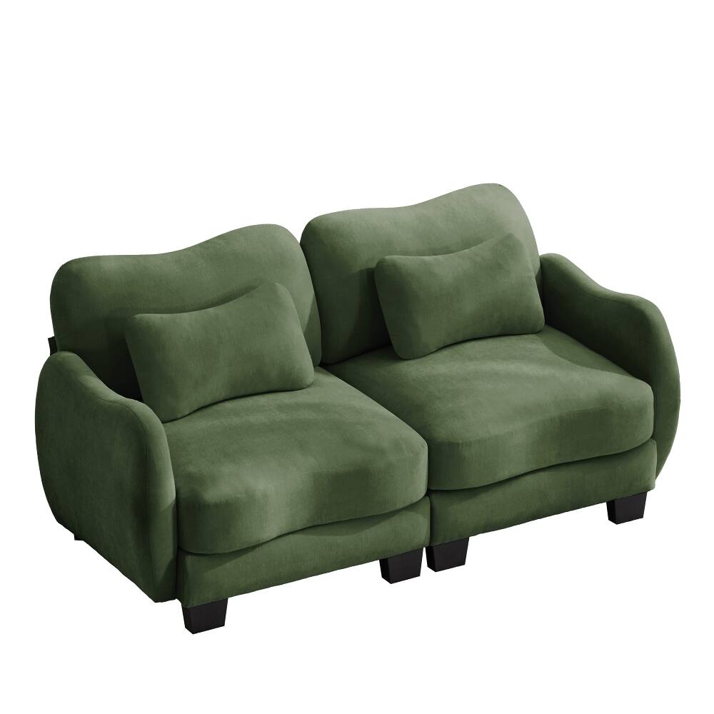 Alt View 2. Loheer - Loheer Green Chenille Loveseat Curved Ergonomic Sofa with Waist Pillow - Green.