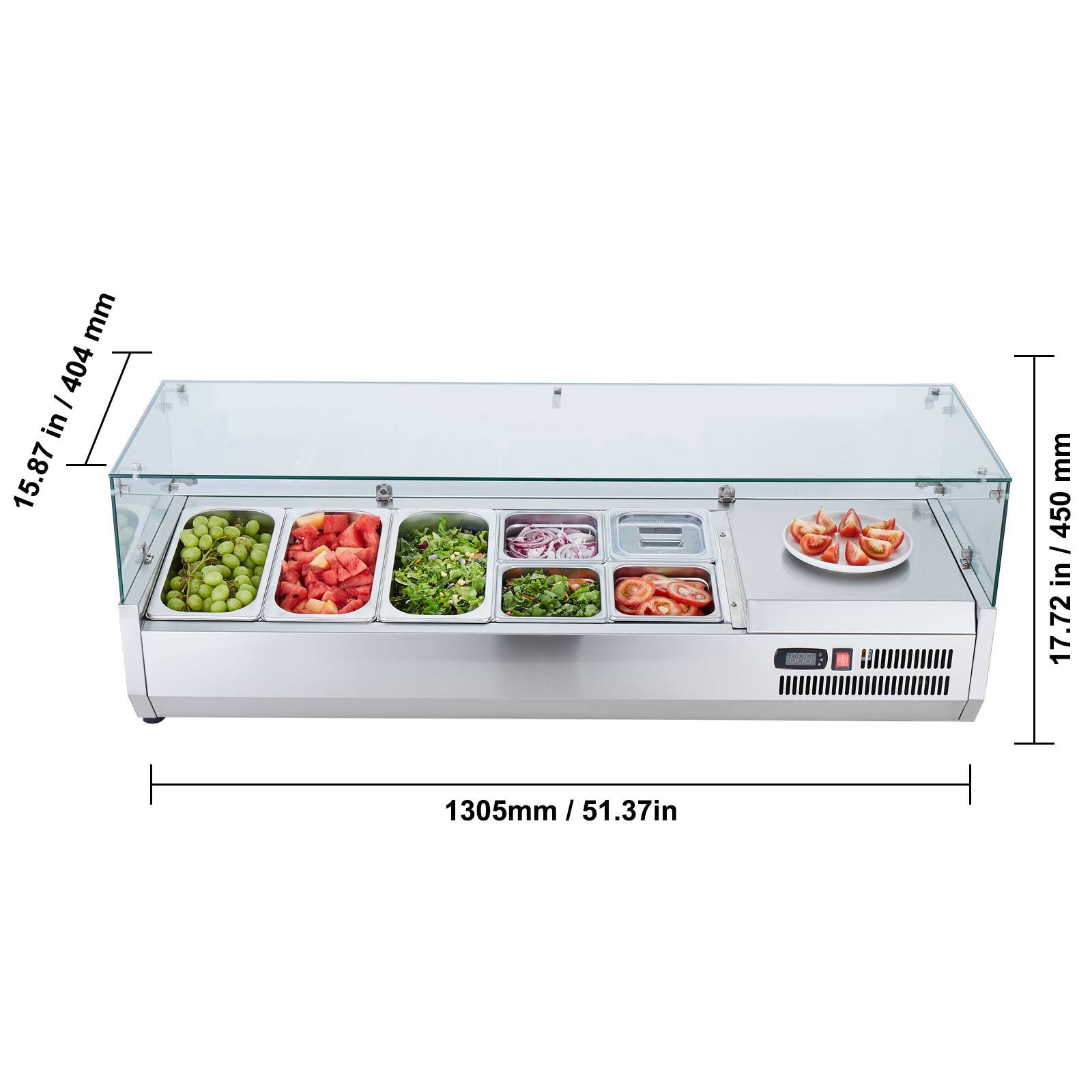 - Width: 1305 mm / 51.37 in
- Height: 450 mm / 17.72 in
- Depth: 404 mm / 15.87 in