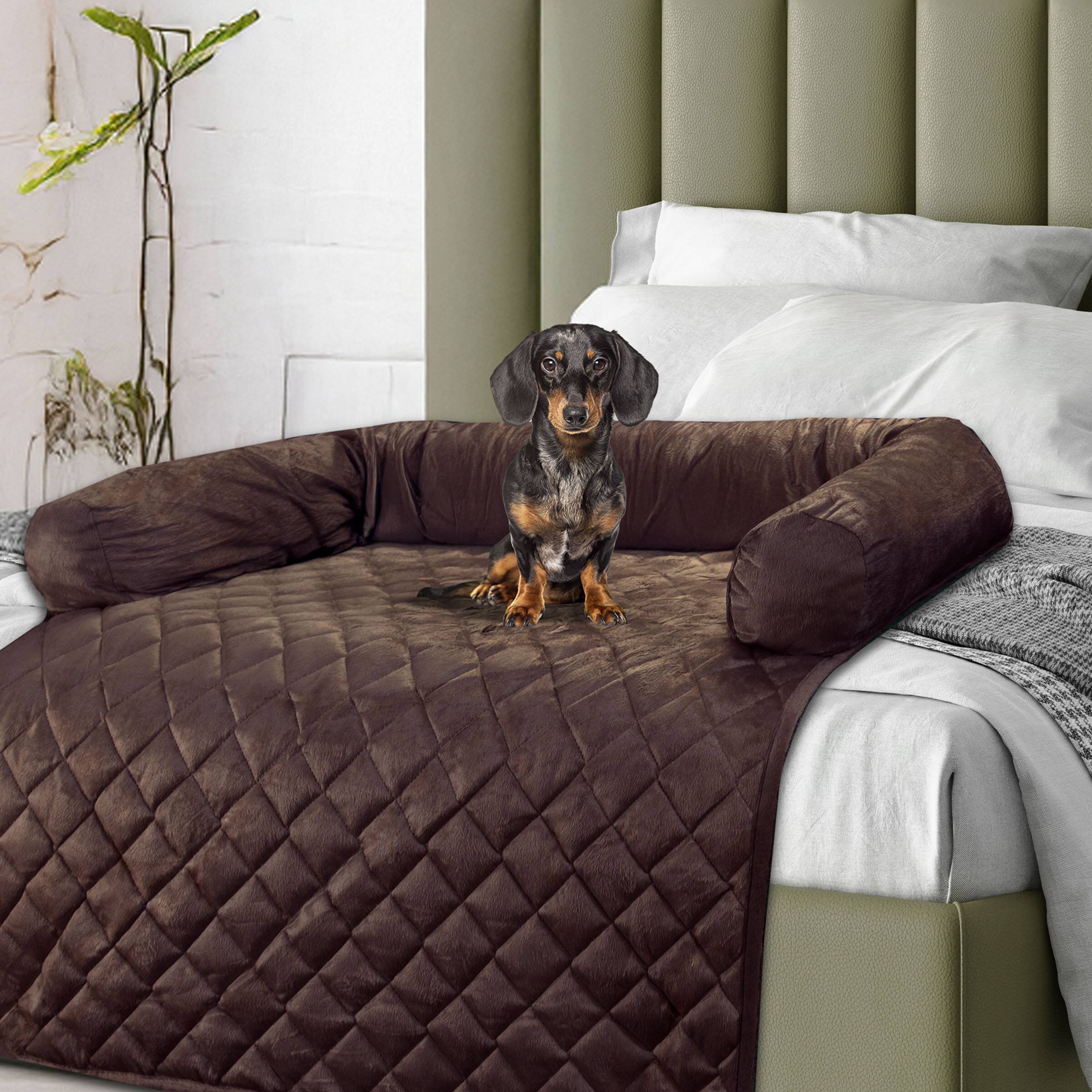 Alt View 6. PetMaker - Couch Cover for Dogs 30x30.5 Pet Furniture Protector with Bolster, Quilted Fabric, and Water-Resistant Base Layer - Brown.