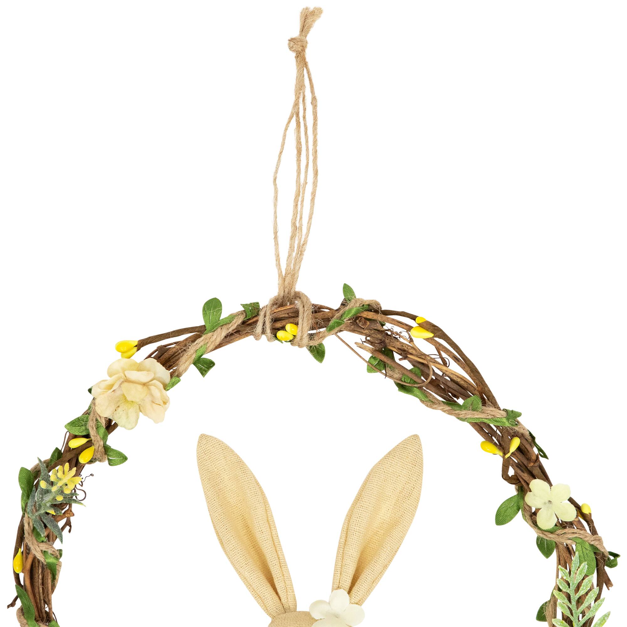 Alt View 3. Northlight - Bunny with Flowers Artificial Easter Twig Wreath - 10" - Brown.