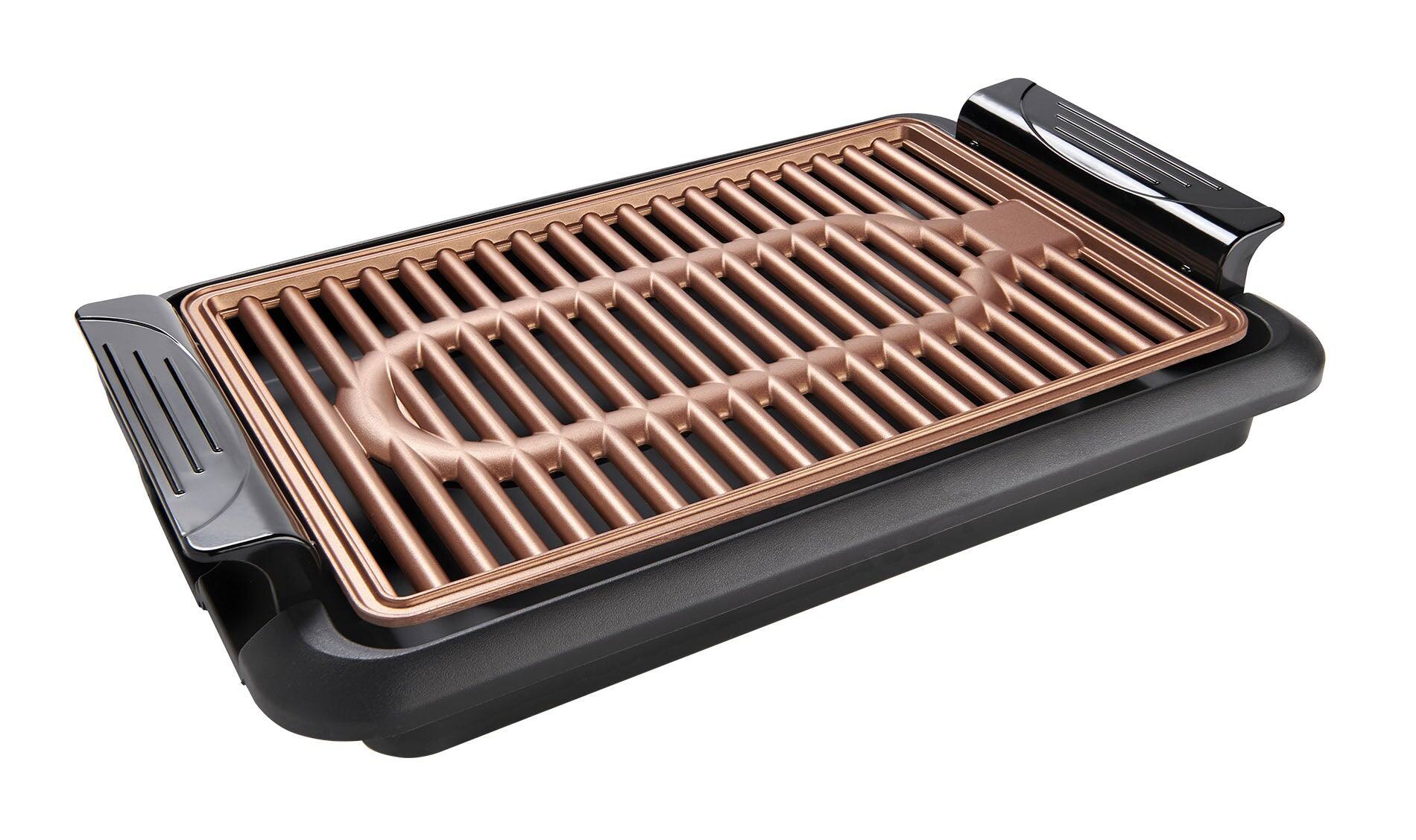 Back. Betty Crocker - Betty Crocker Indoor Smokeless Grill, 10 x 15 inch Copper Coated Nonstick Cooking Surface - Black.