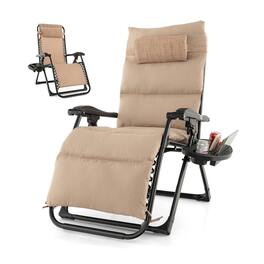 Kadyn - Outdoor Chaise Lounge Chair, Adjustable Metal Zero Gravity Lounge Chair with Removable Cushion and Cup Holder - Beige