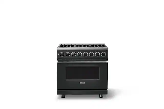 Front. Viking - 36 in. Wide 6 Burner Dual Fuel Sealed Buner Frestanding Range-LP - Antique Bronze.