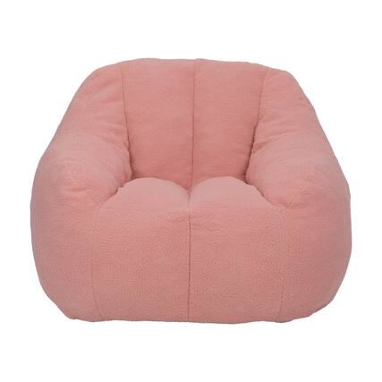 Front. GOODSILO - Large Faux Fur Bean Bag Chair with Memory Foam Filling for Ultimate Comfort and Support - Pink.
