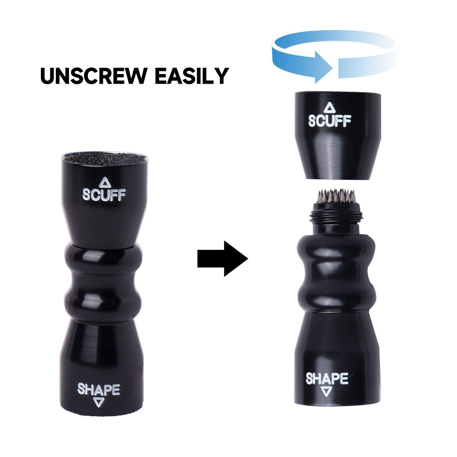 UNSCREW EASILY, SCUFF, SCUFF, SHAPE, SHAPE