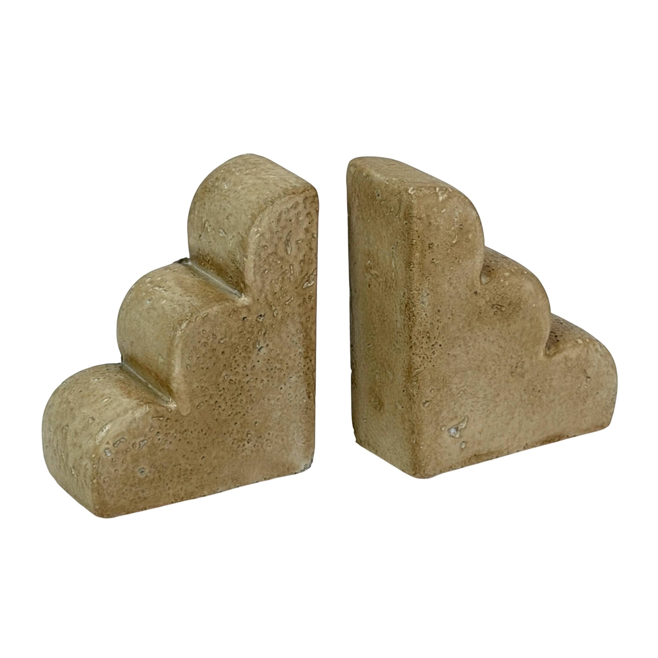 Front. Things2Die4 - Decorative Cement Scallop Edge Bookends Set of 2 Beige Matte 7.75 Inch Wide - Beige.