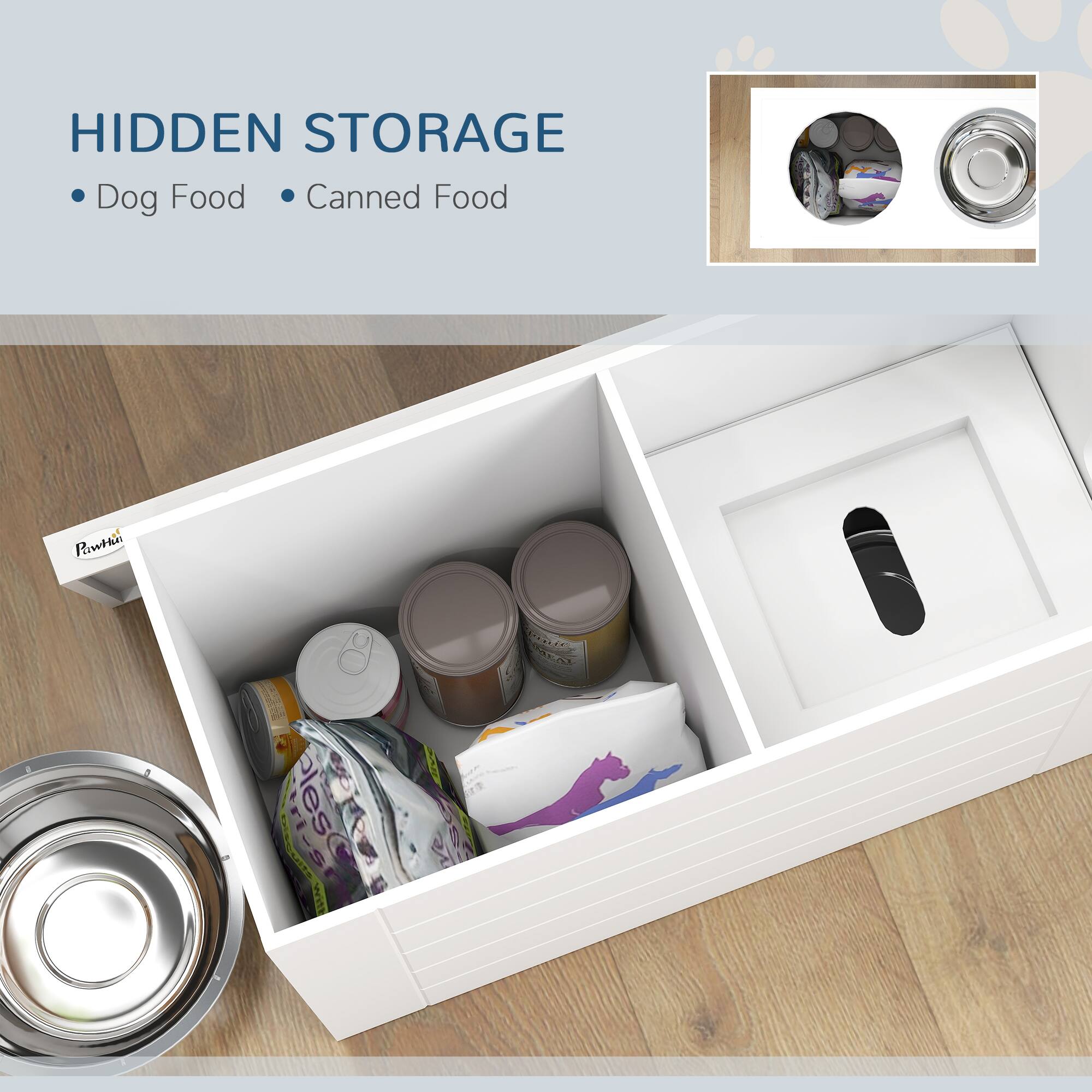HIDDEN STORAGE  
• Dog Food • Canned Food