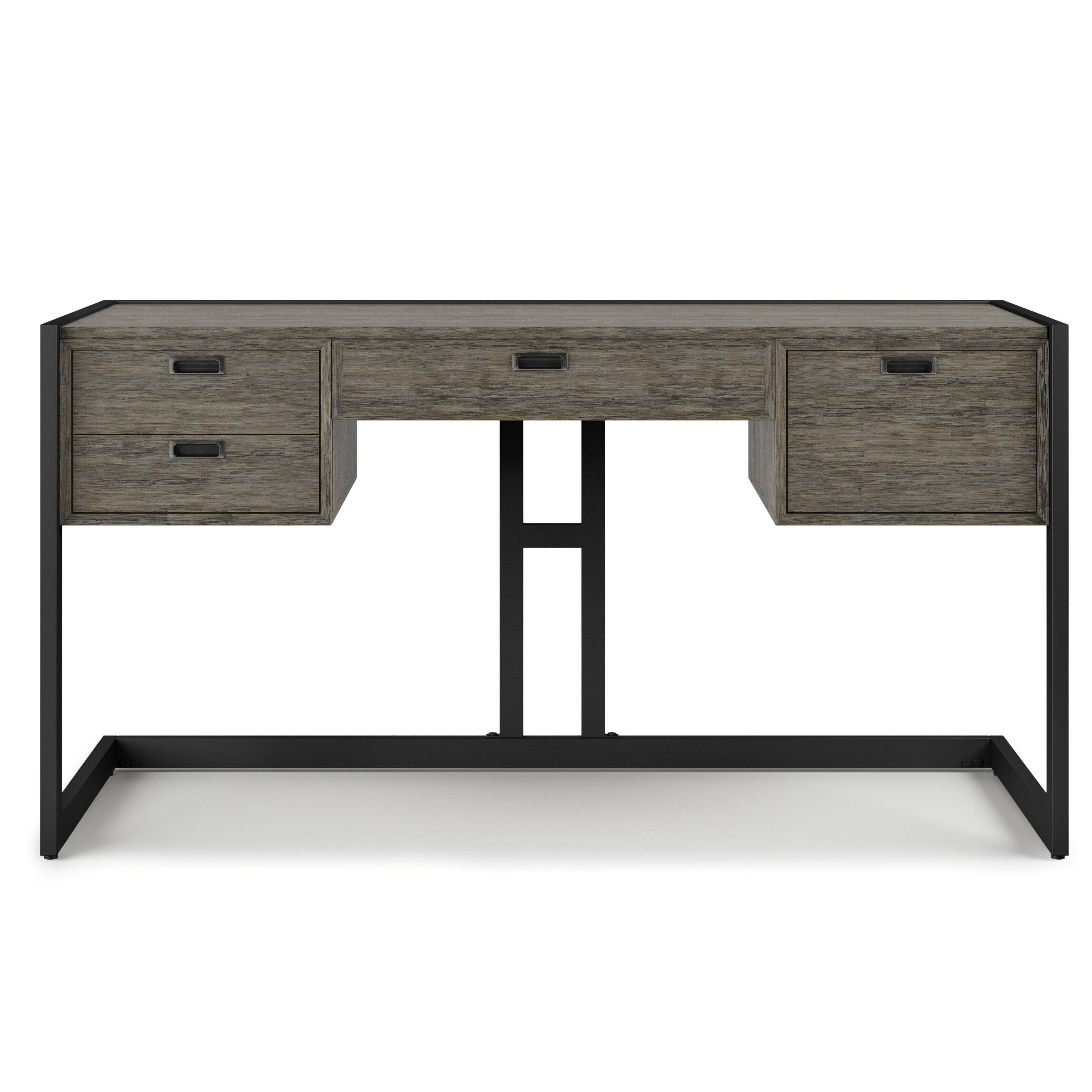 Left. Simpli Home - Hampden SOLID ACACIA WOOD Modern Industrial 60 inch Wide Desk in Weathered Grey - Weathered Grey.