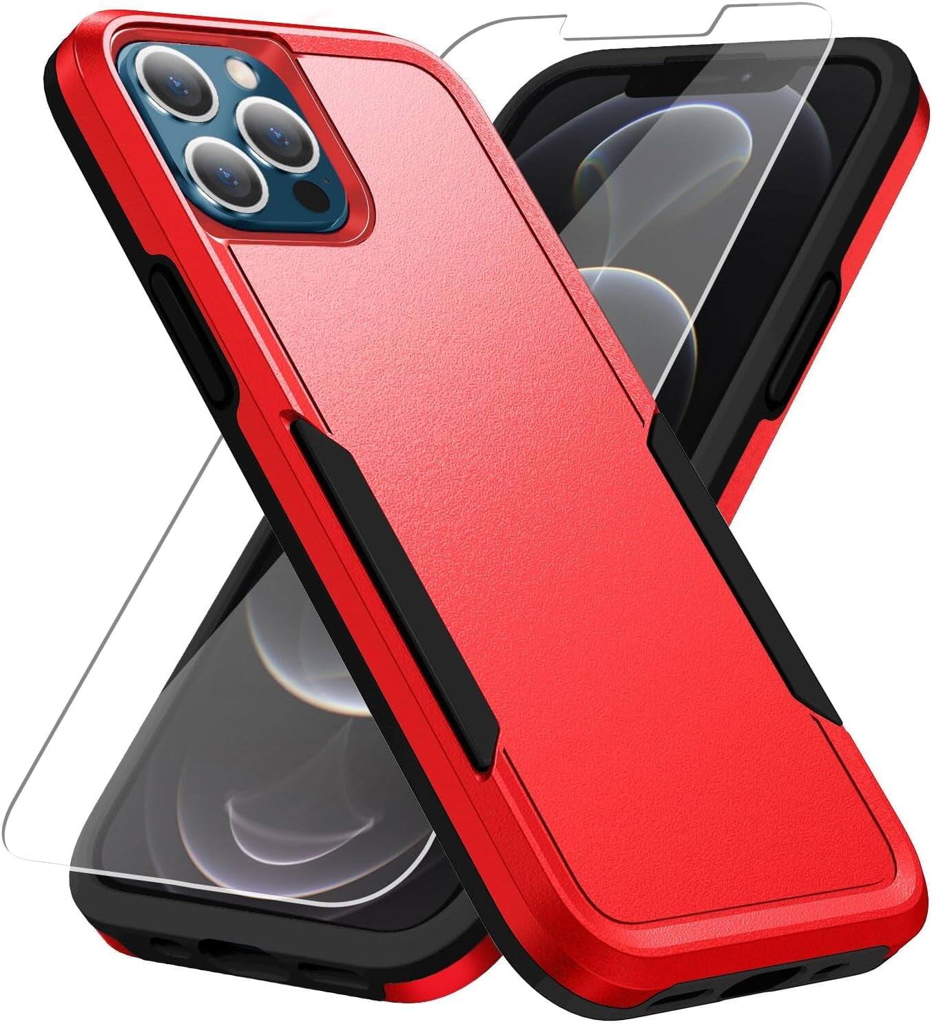 Entronix - iPhone 13 Pro Bundle: Soft-Touch Dual-Layer Case with Clear Screen Protector - Red