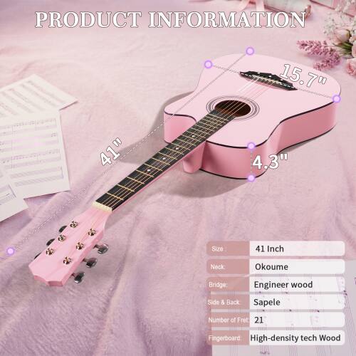 PRODUCT INFORMATION

15.7" 41" 4.3" 

Size: 41 Inch  
Neck: Okoume  
Bridge: Engineer wood  
Side & Back: Sapele  
Number of Fret: 21  
Fingerboard: High-density tech Wood