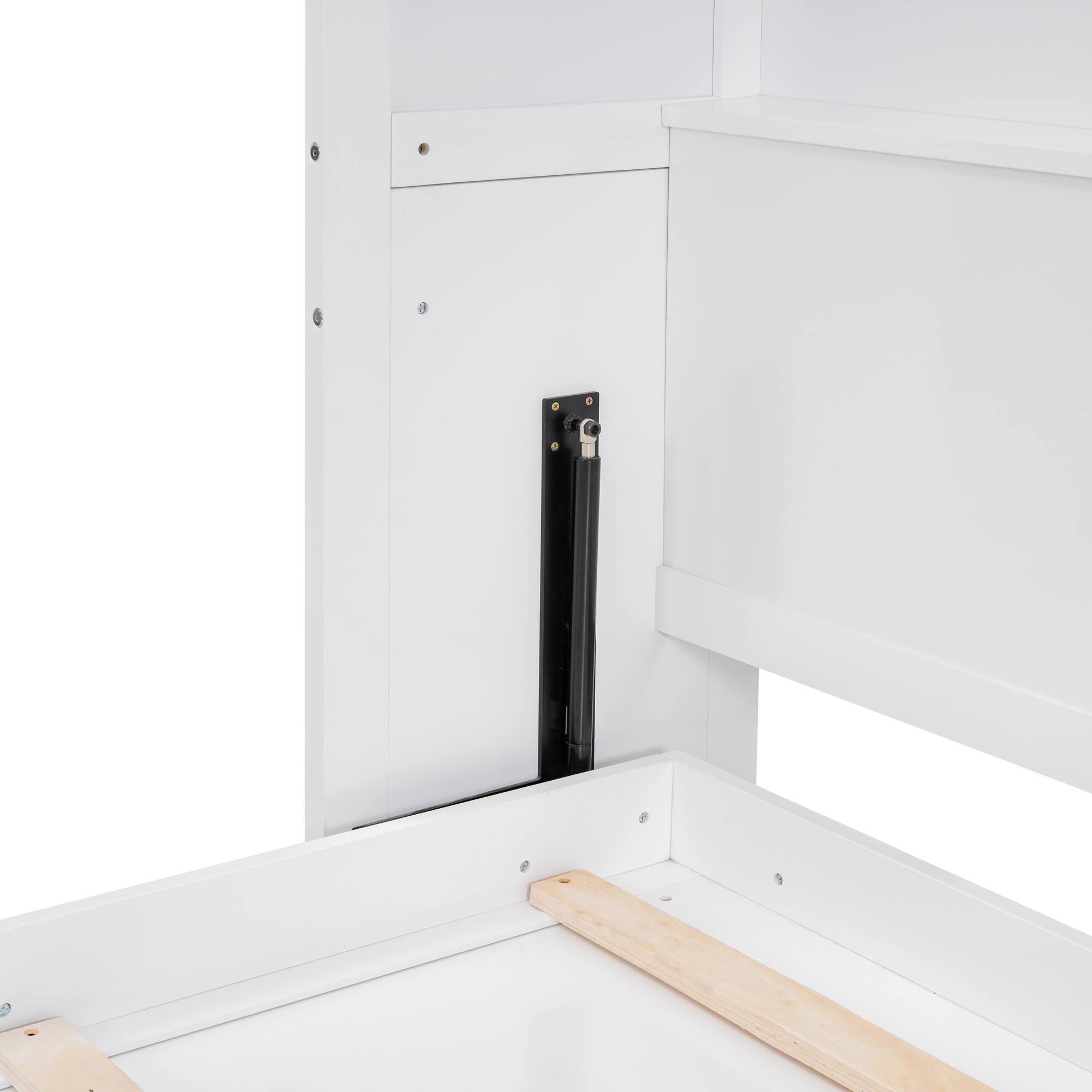 Alt View 9. Tiramisubest - Queen Size White Solid Wood + MDF Murphy Wall Bed with Shelves, Space-Saving & Comfortable - White.