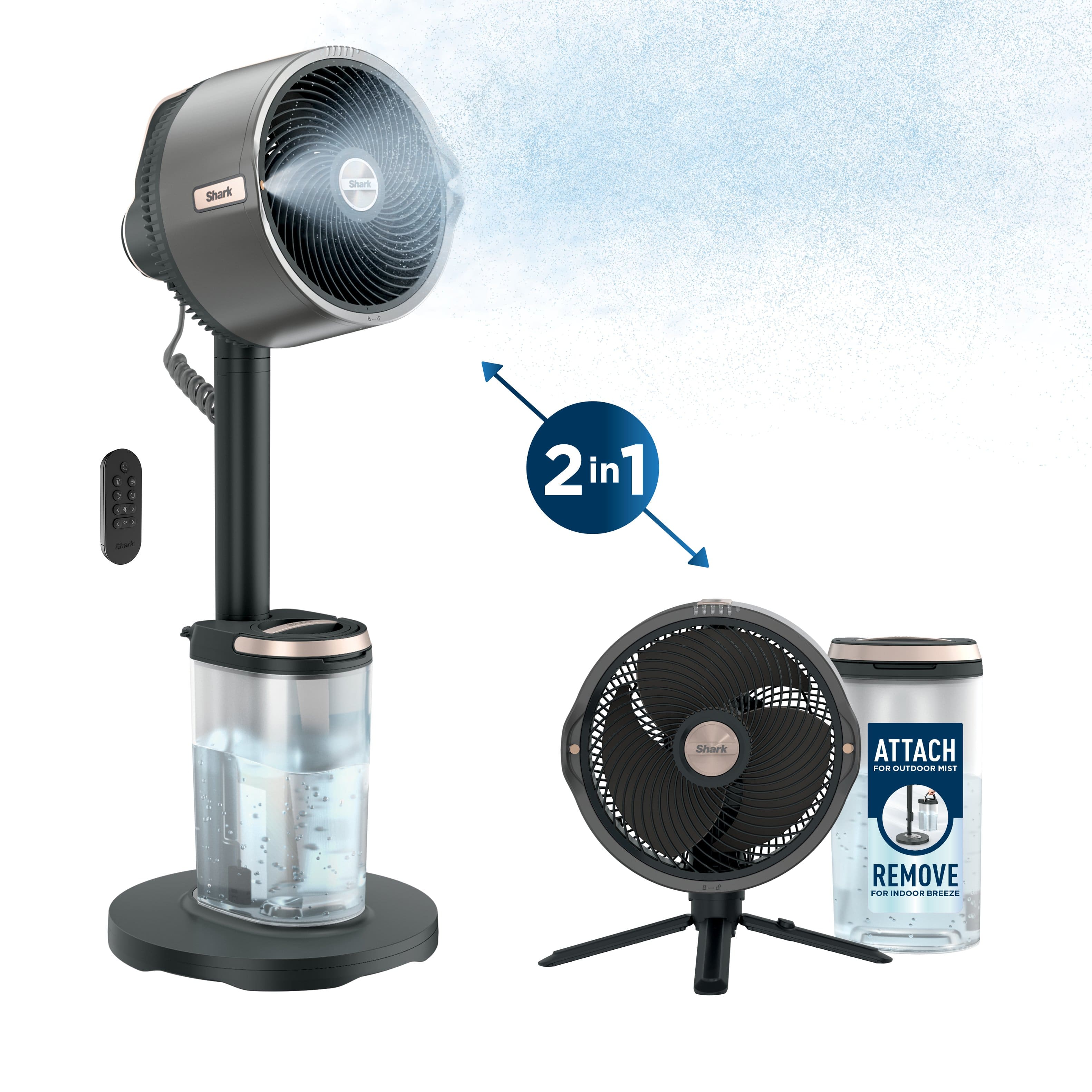 Shark - FlexBreeze Pro Mist - Indoor & Outdoor Fan with Misting System, Corded or Cordless - Charcoal Grey - Front_Zoom