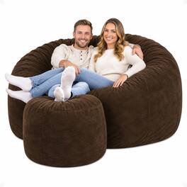 Ultimate Sack - 6ft Bean Bag Chair and Footstool, Oversized Lounger, Suede - Brown